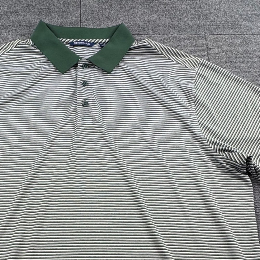 Cutter & Buck Mens 2XB Green Striped Short Sleeve Golf Polo Shirt Stretch